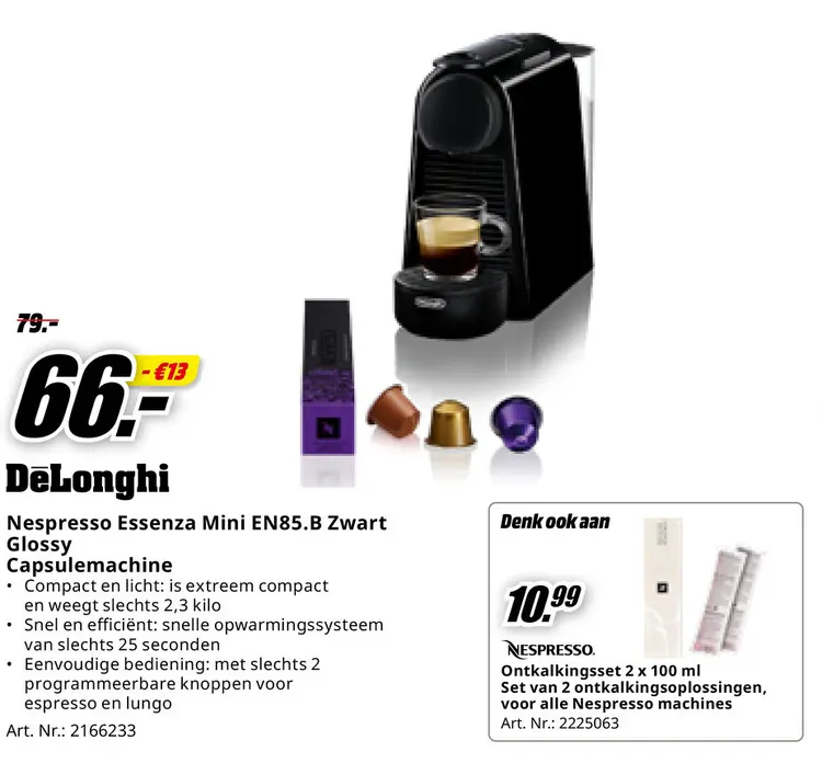 Promotie: Essenza Mini EN85.B Zwart Glossy Capsulemachine