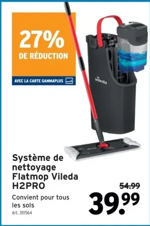 Offre: Système de nettoyage Flatmop Vileda H2PRO