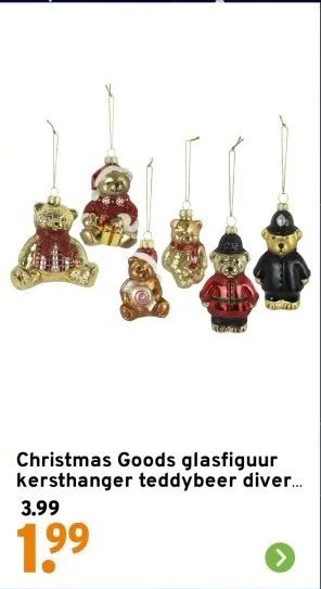 Aanbieding: glasfiguur kersthanger teddybeer diver...