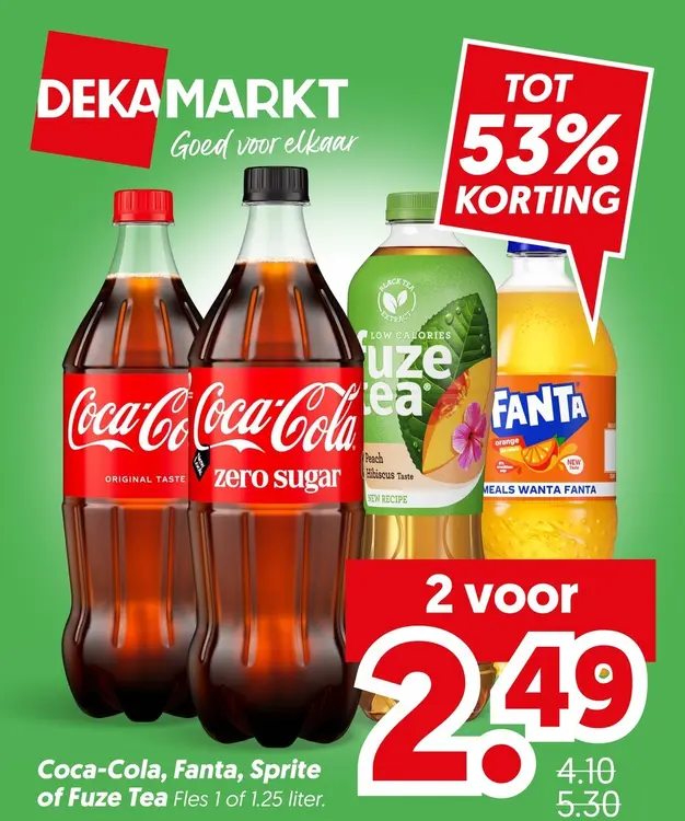 Aanbieding: Coca-Cola, Fanta, Sprite of Fuze Tea