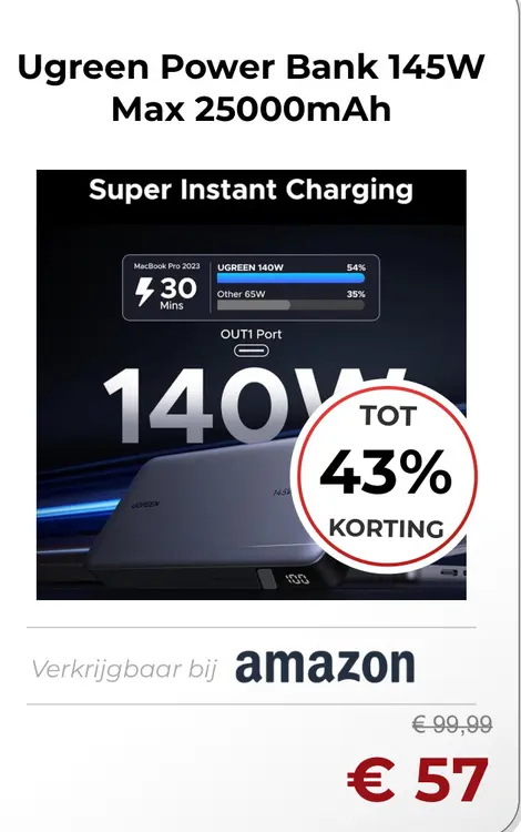 Aanbieding: Power Bank 145W Max 25000mAh