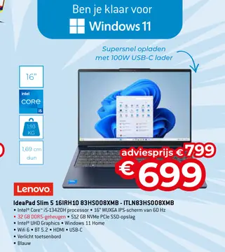 Aanbieding: IdeaPad Slim 5 16IRH10 83HS008XMB - ITLN83HS0