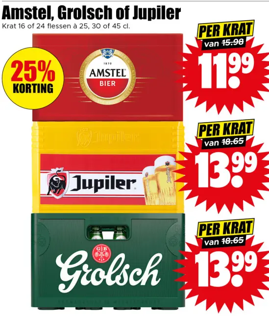 Aanbieding: Amstel, Grolsch of Jupiler