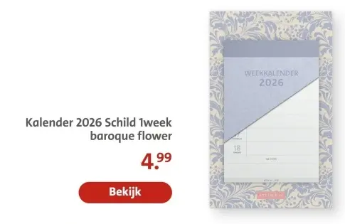 Aanbieding: Kalender 2026 Schild 1week baroque flower