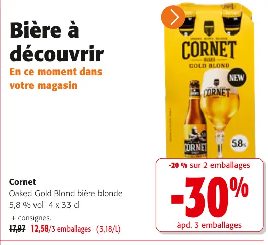 Offre: Cornet Oaked Gold Blond bière blonde