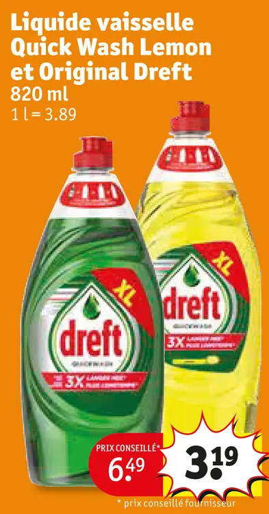 Offre: Liquide vaisselle Quick Wash Lemon et Original
