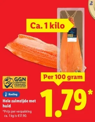 Aanbieding: Hele zalmzijde met huid