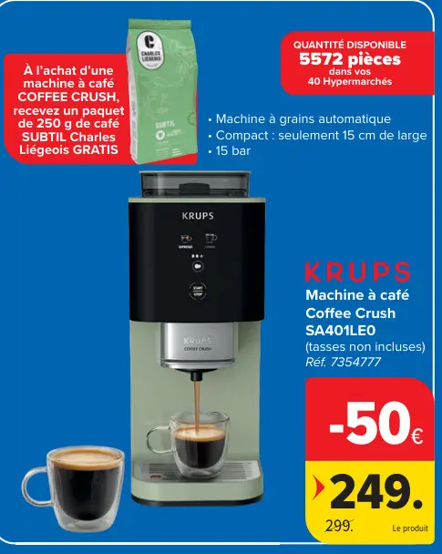 Offre: Machine à café Coffee Crush SA401LE0