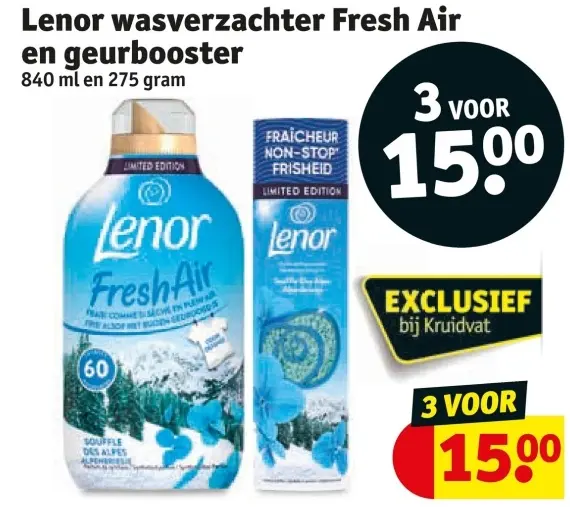 Aanbieding: Lenor wasverzachter Fresh Air en geurbooster