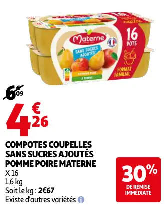 Promotie: Compotes coupelles sans sucres ajoutés pomme poire