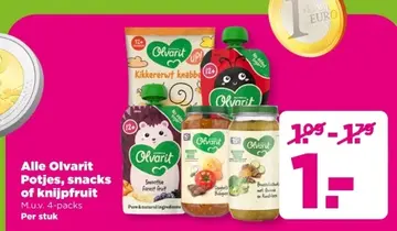 Aanbieding: Alle Olvarit Potjes, snacks of knijpfruit