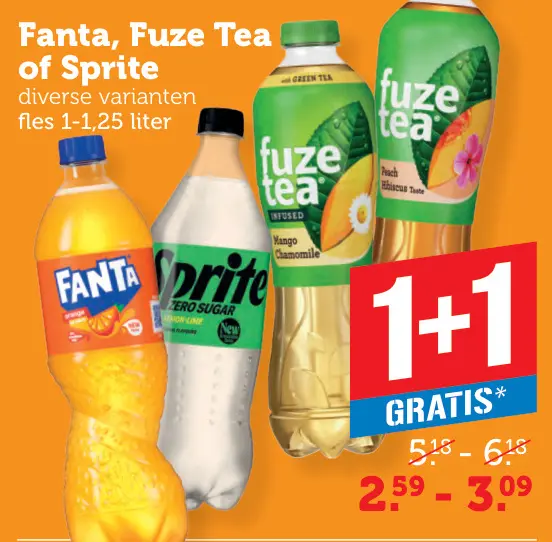 Aanbieding: Fanta, Fuze Tea of Sprite