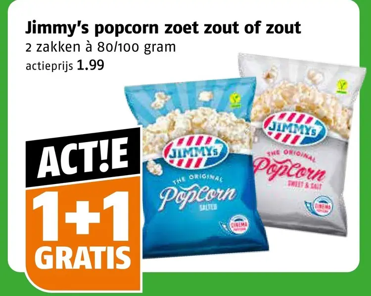 Aanbieding: Jimmy's popcorn zoet zout of zout