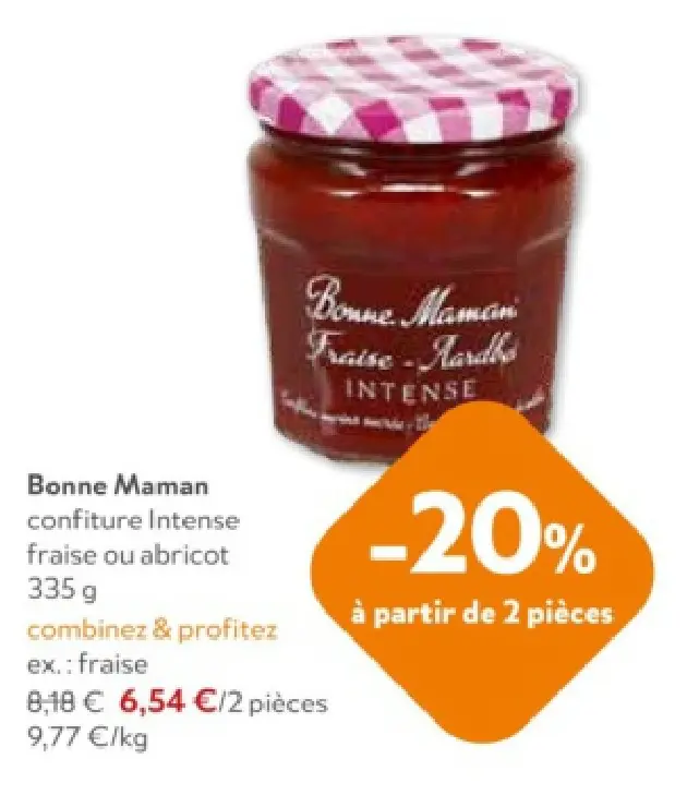 Offre: confiture Intense fraise ou abricot