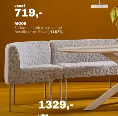 Aanbieding: Eetkamerbank in extra stof Ravello