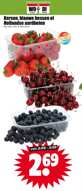 Aanbieding: Kersen, blauwe bessen of Hollandse aardbeien