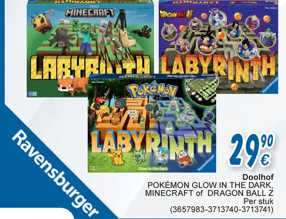 Aanbieding: Doolhof POKÉMON GLOW IN THE DARK, MINECRAFT of DRAGON BALL Z