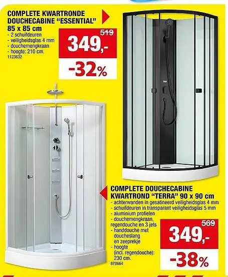 Promotie: Complete kwartronde douchecabine "terra"