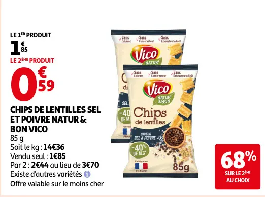 Offre: Chips de lentilles sel et poivre natur & bon