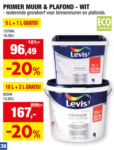 Promotie: Levis primer muur & plafond 5+1 l wit