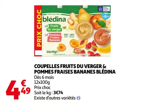 Offre: Coupelles fruits du verger & pommes fraises bananes blédina