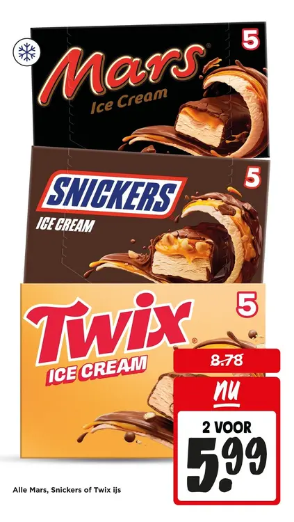 Aanbieding: Alle Mars, Snickers of Twix ijs