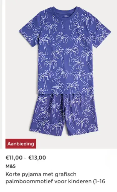 Promotie: Korte pyjama met grafisch palmboommotief