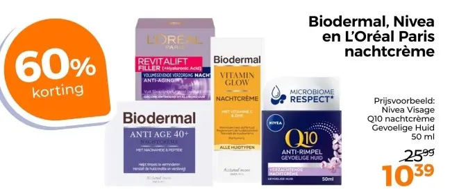 Aanbieding: Biodermal, Nivea en L'oreal paris nachtcreme