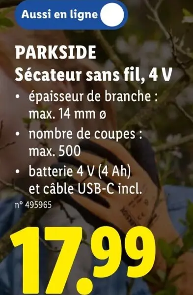 Offre: Sécateur sans fil, 4 V
