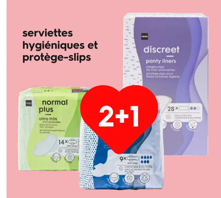 Offre: serviettes hygiéniques et protège-slips