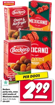 Aanbieding: Beckers party mix, oven mini snacks of Mexicano