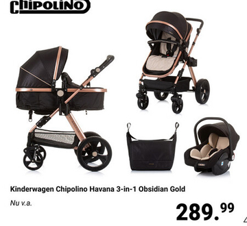 Aanbieding: Kinderwagen Chipolino Havana Obsidian/Gold 3-in-1 + Autostoel