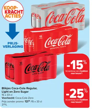 Aanbieding: Blikjes Coca-Cola Regular, Light en Zero Sugar
