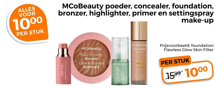 Aanbieding: MCoBeauty poeder, concealer, foundation, bronzer, highlighter, primer en settingspray make-up