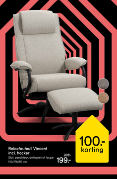 Aanbieding: Relaxfauteuil Vincent incl. hocker - zand