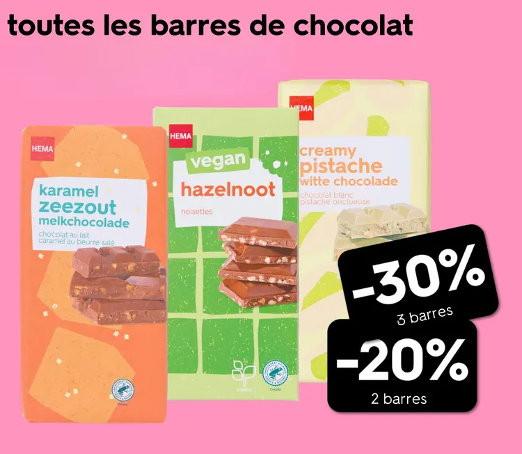 Offre: toutes les barres de chocolat