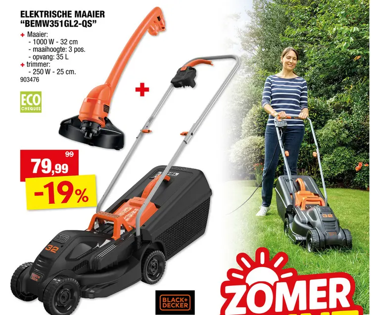 Promotie: Black+Decker BEMW351GL2-QS elektrische grasmaaier 1000W 32cm + trimmer 250W 23cm