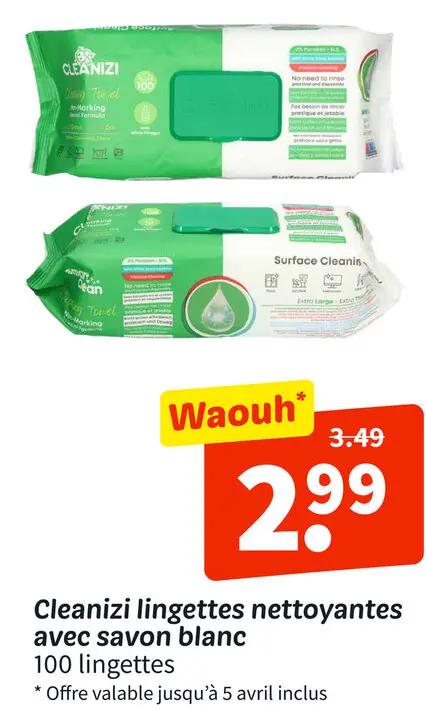 Offre: Cleanizi lingettes nettoyantes avec savon bla