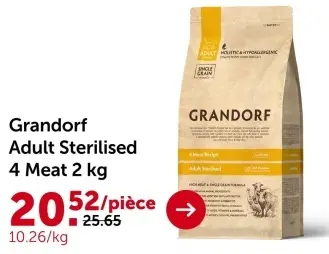 Offre: Grandorf Adult Sterilised 4 Meat