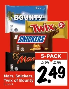 Aanbieding: Mars, Snickers, Twix of Bounty