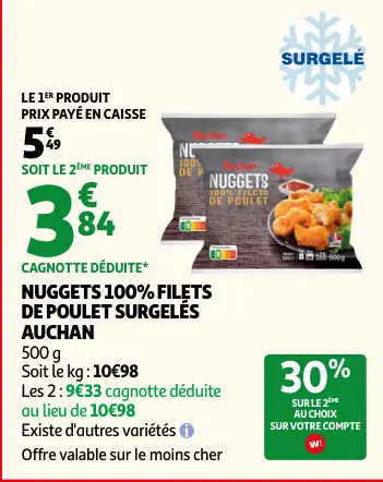 Promotie: Nuggets 100% filets de poulet surgelés