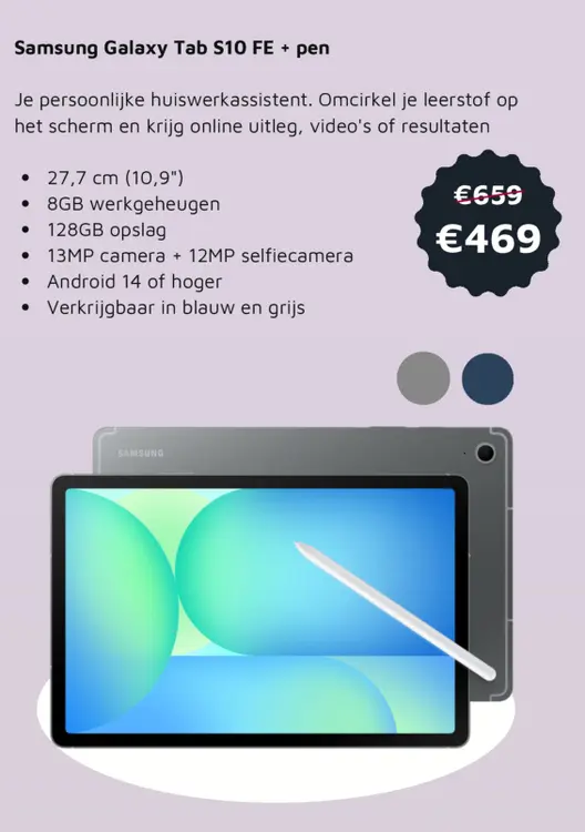 Aanbieding: Samsung Galaxy Tab S10 FE + pen grijs