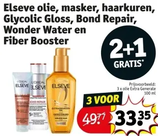 Promotie: Elseve olie, masker, haarkuren, Glycolic Gloss, Bond Repair, Wonder Water en Fiber Booster