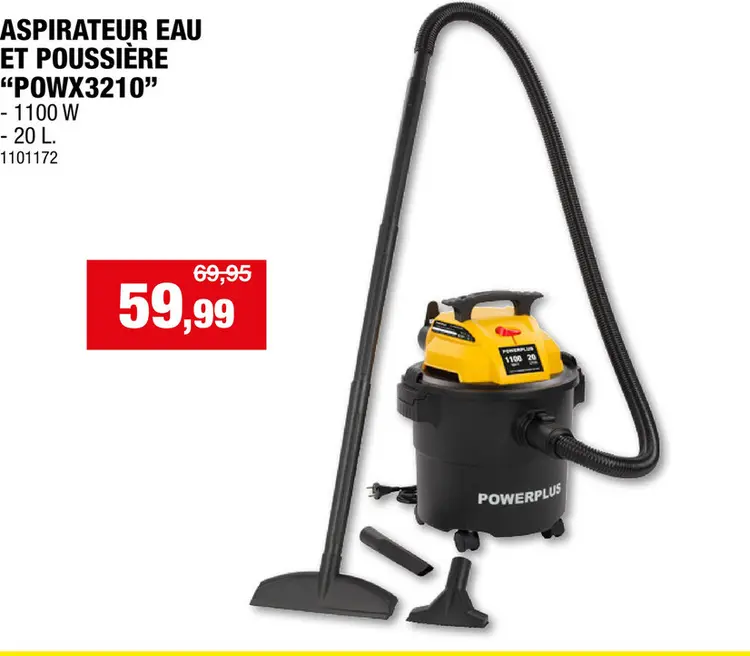 Offre: Powerplus POWX3210 aspirateur avec sac humide/sec 1100W 20l