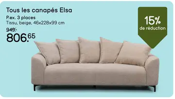 Offre: Canapé Elsa 3 places - beige