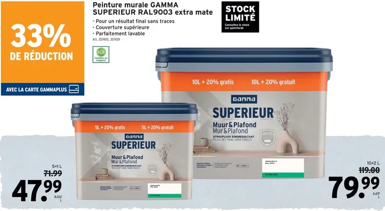 Offre: Peinture murale SUPERIEUR RAL9003 extra mate