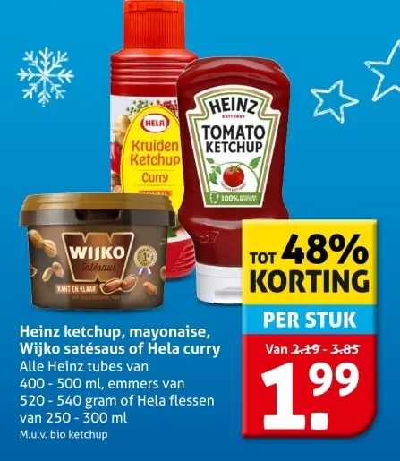 Aanbieding: Ketchup, mayonaise, satésaus of curry