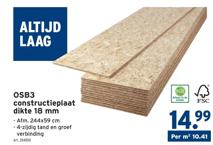 Promotie: OSB3 constructieplaat dikte 18 mm
