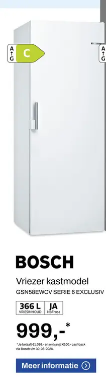 Aanbieding: Vriezer kastmodel GSN58EWCV SERIE 6 EXCLUSIV