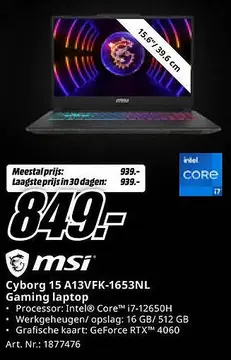 Aanbieding: Cyborg 15 A13VFK-1653NL Gaming laptop